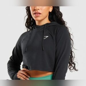 Gymshark Hoodie Sweater Cropped  Black Size M Activewear Drawstrings